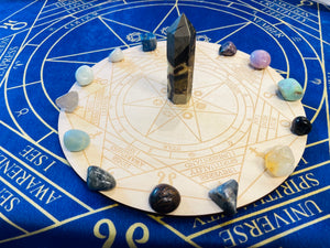 天体のクリスタル（最強）セプタグラム クリスタルグリッド マット のセット25cm Septagram Sacred geometry Crystal grid 25cm mat with crystals set