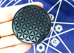 シュンガイト フラワーオブライフプレート Shungite plate Flower of Life round EMF plate