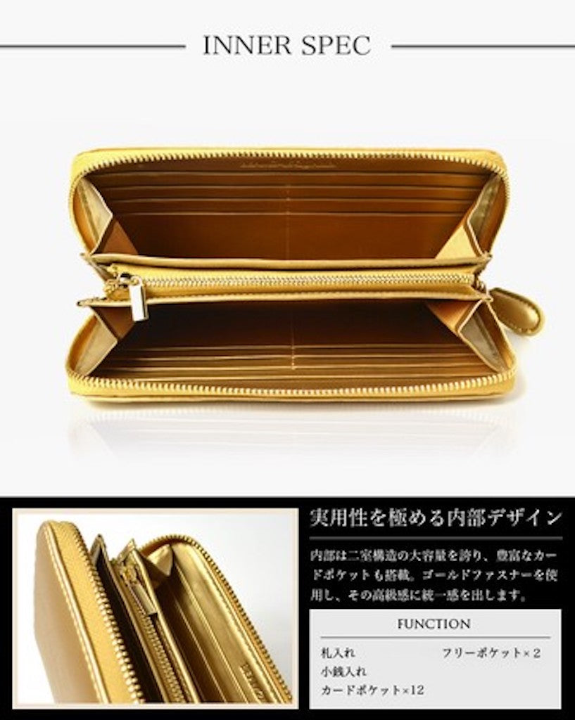 風水金運アップ ゴールド 高級 レザー長財布 A　Gold wallet Type A