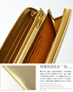 風水金運アップ ゴールド 高級 レザー長財布 A　Gold wallet Type A