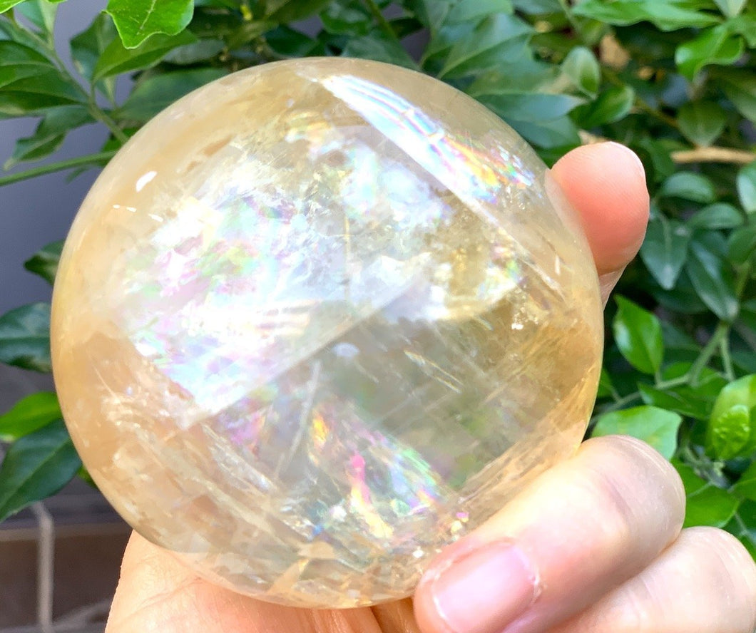 クリスタル スフィア ゴールデン カルサイト（大８cmΦ）Crystal sphere golden calcite Large　