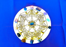 Load image into Gallery viewer, セプタグラム 神聖幾何学 グリッド マット 25cm ( クリスタルは含まれておりません）Septagram Sacred geometry Crystal grid wood 25cm mat （crystals not included）
