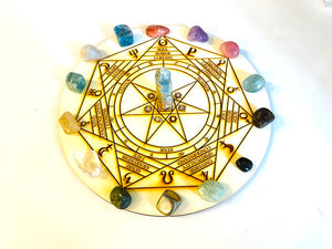 レムリアンアクアティンと天体クリスタル（スタンダード）とセプタグラム クリスタルグリッド マット  25cm Septagram Sacred geometry Crystal grid  crystals set