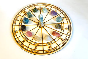 レムリアンアクアティンと占星術12星座天体のクリスタル（スタンダード）グリッド マットセット Astrology Sacred geometry Crystal grid wood 25cm