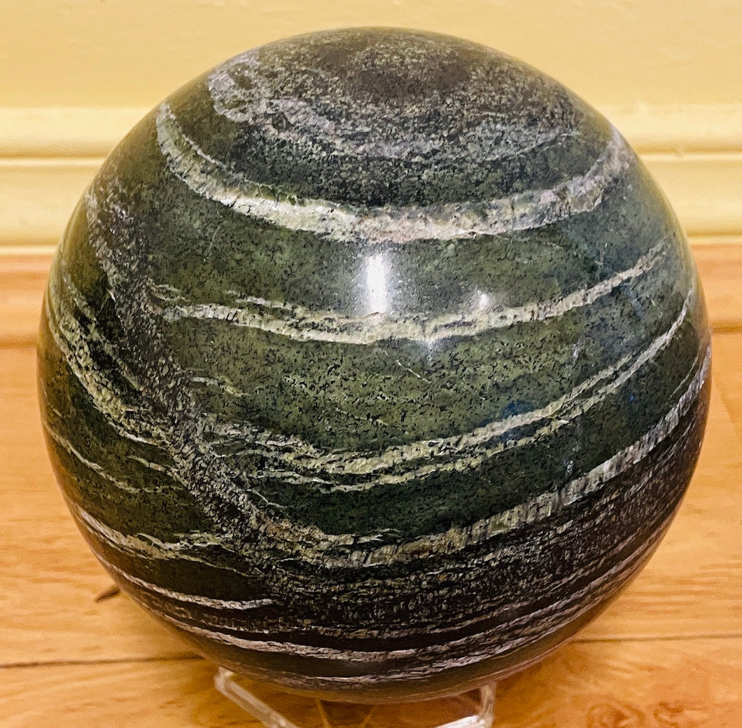 球体のクリスタル グリーン ゼブラ ジャスパー a15 (天王星、パラス）Green Zebra jasper Sphere a15