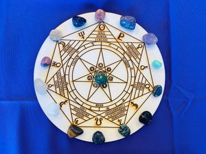 セプタグラム 神聖幾何学 グリッド マット ＆クリスタル セット 25cm Septagram Sacred geometry Crystal grid 25cm mat with crystals set